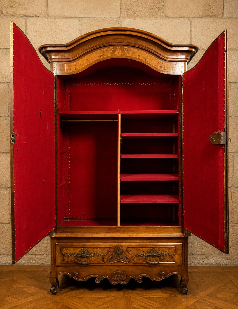 Importante armoire de mariage époque Louis XV en marquéterie et loupe-photo-1