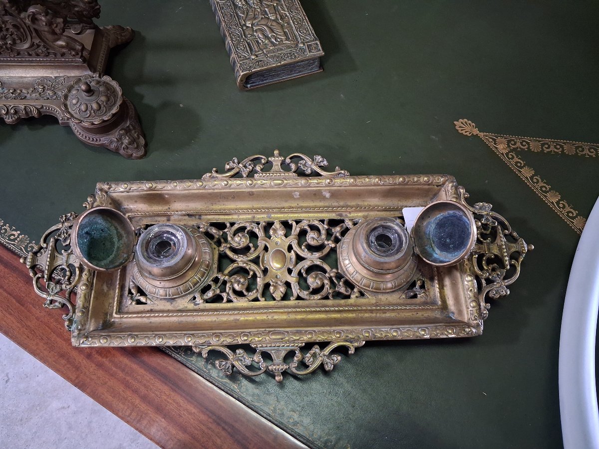 Bronze Desk Inkwell, Dating From The 19th Century-photo-3