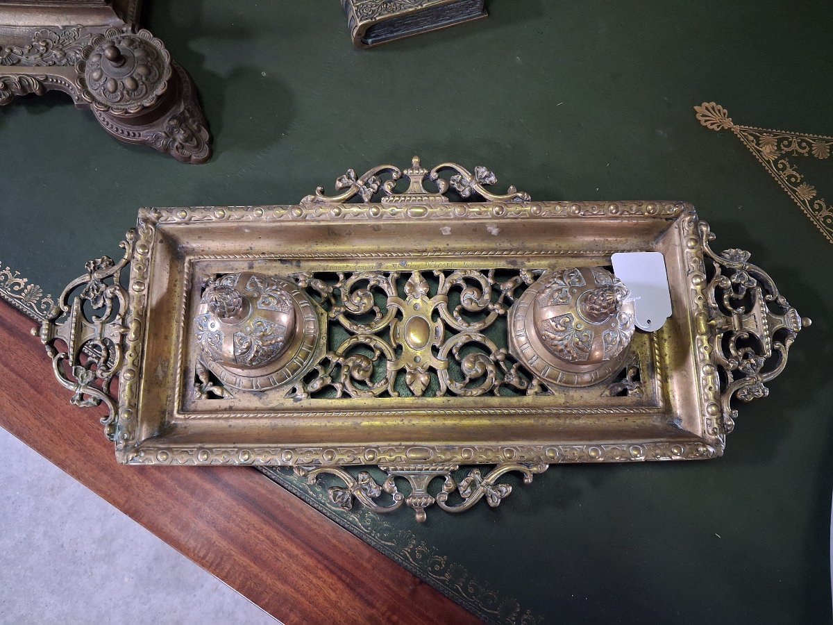Bronze Desk Inkwell, Dating From The 19th Century-photo-4