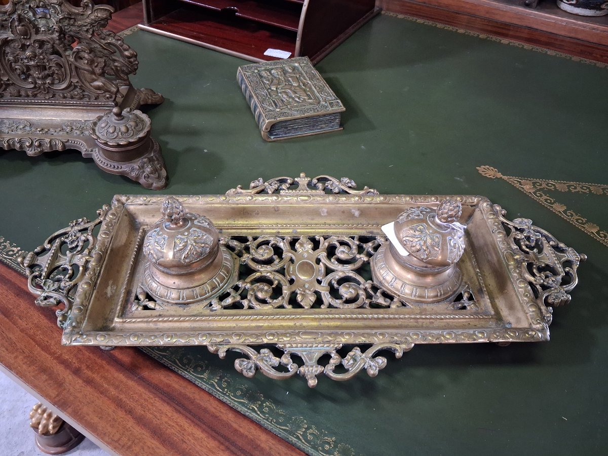 Bronze Desk Inkwell, Dating From The 19th Century-photo-2