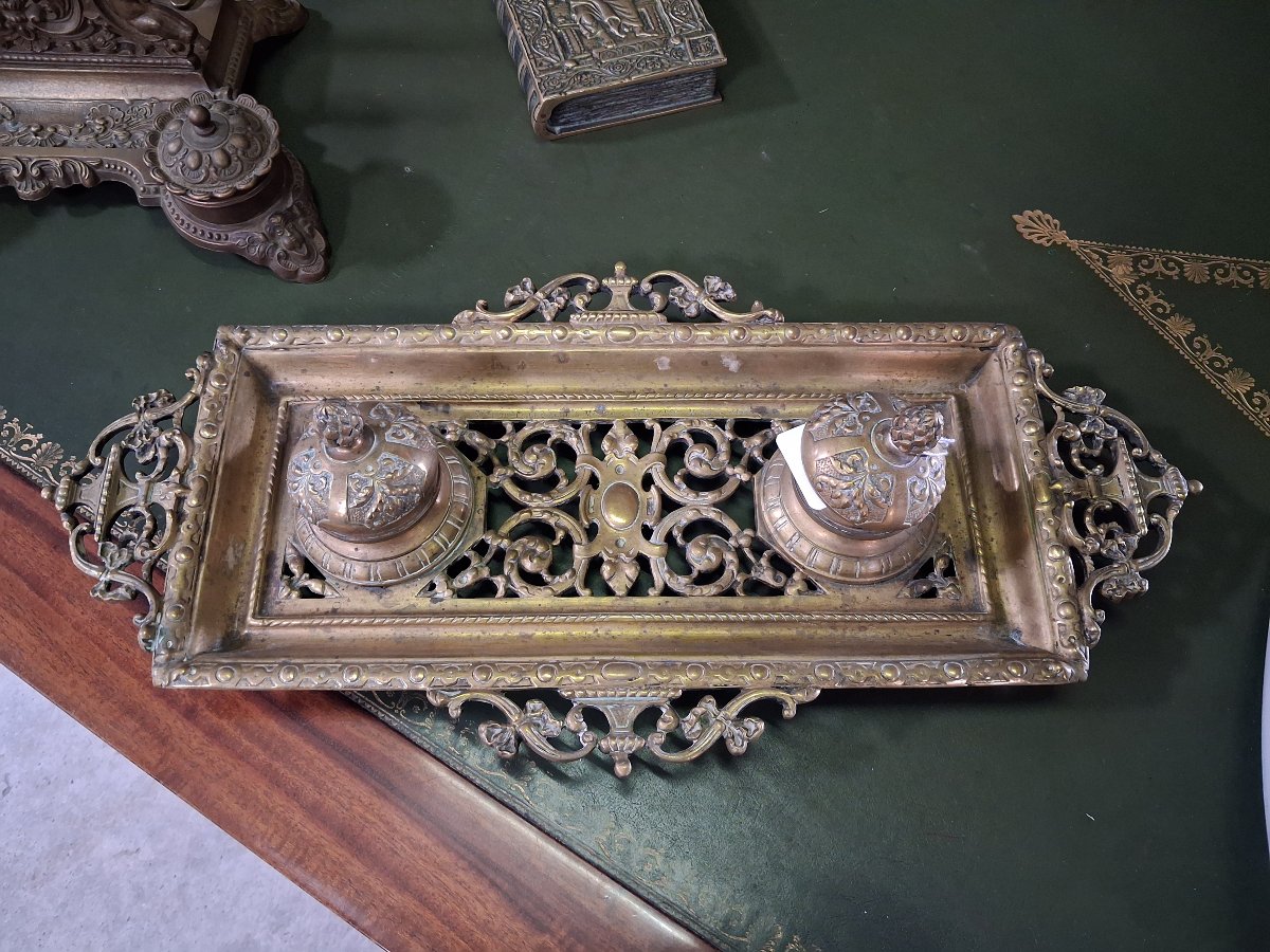 Bronze Desk Inkwell, Dating From The 19th Century-photo-3