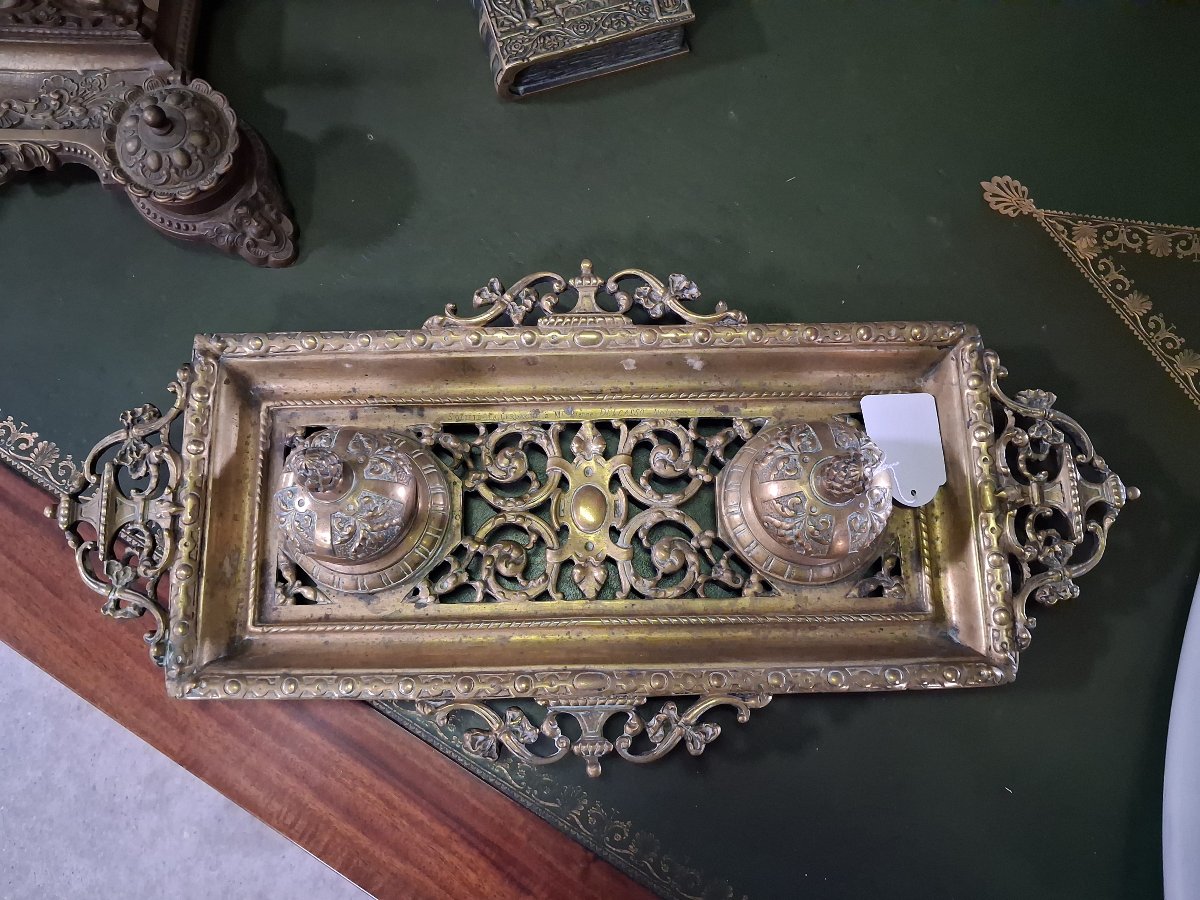 Bronze Desk Inkwell, Dating From The 19th Century-photo-4