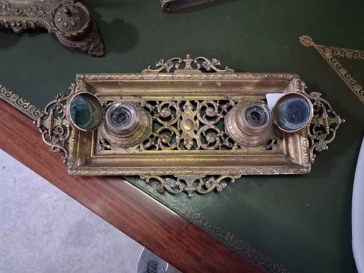 Bronze Desk Inkwell, Dating From The 19th Century-photo-5