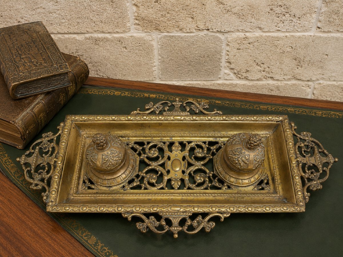 Bronze Desk Inkwell, Dating From The 19th Century