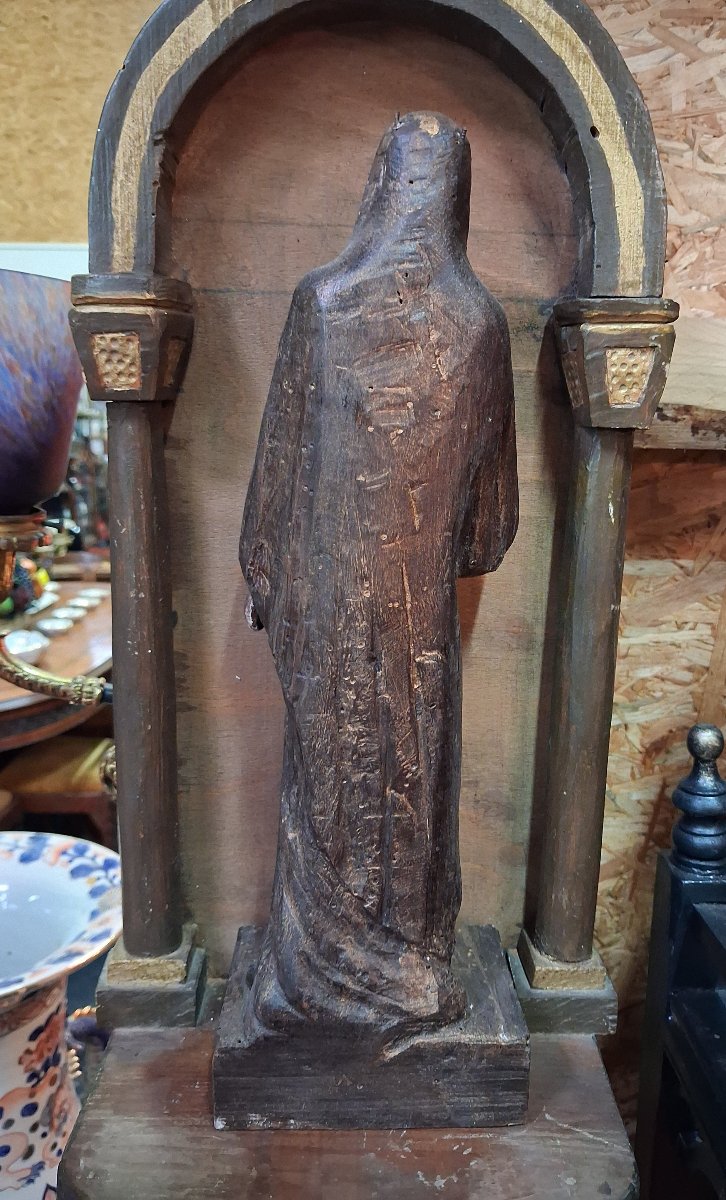 Statue de dévotion en bois sculpté, représentant la Vierge au Cœur douloureux et immaculé-photo-3