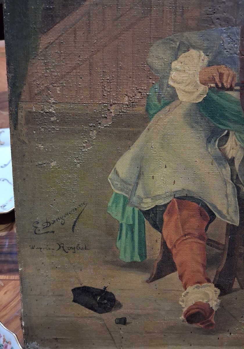 Oil On Canvas Depicting A Lively Tavern Scene In The Style Of The 17th Century-photo-2