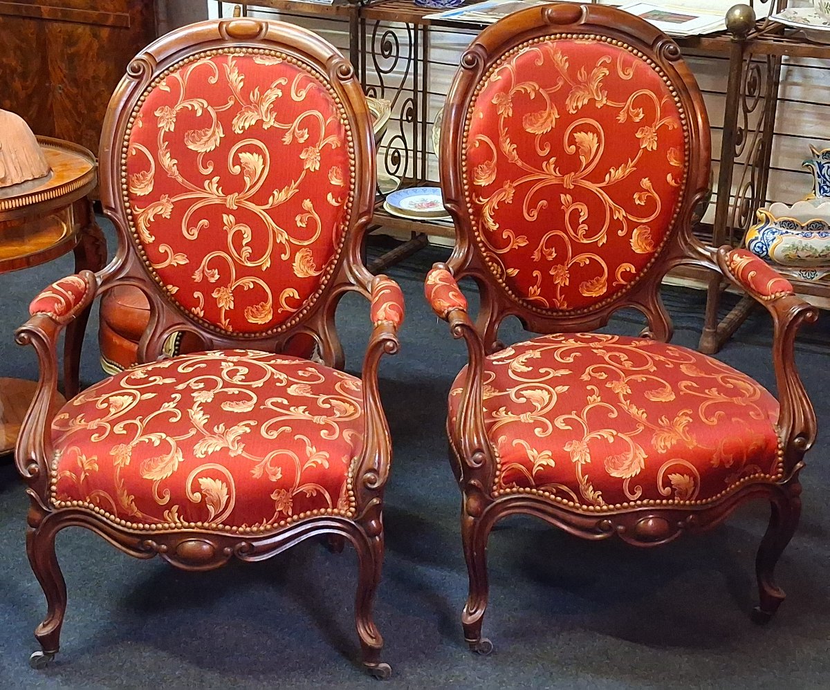 A Pair Of Mahogany Armchairs, Dating From The 19th Century-photo-4