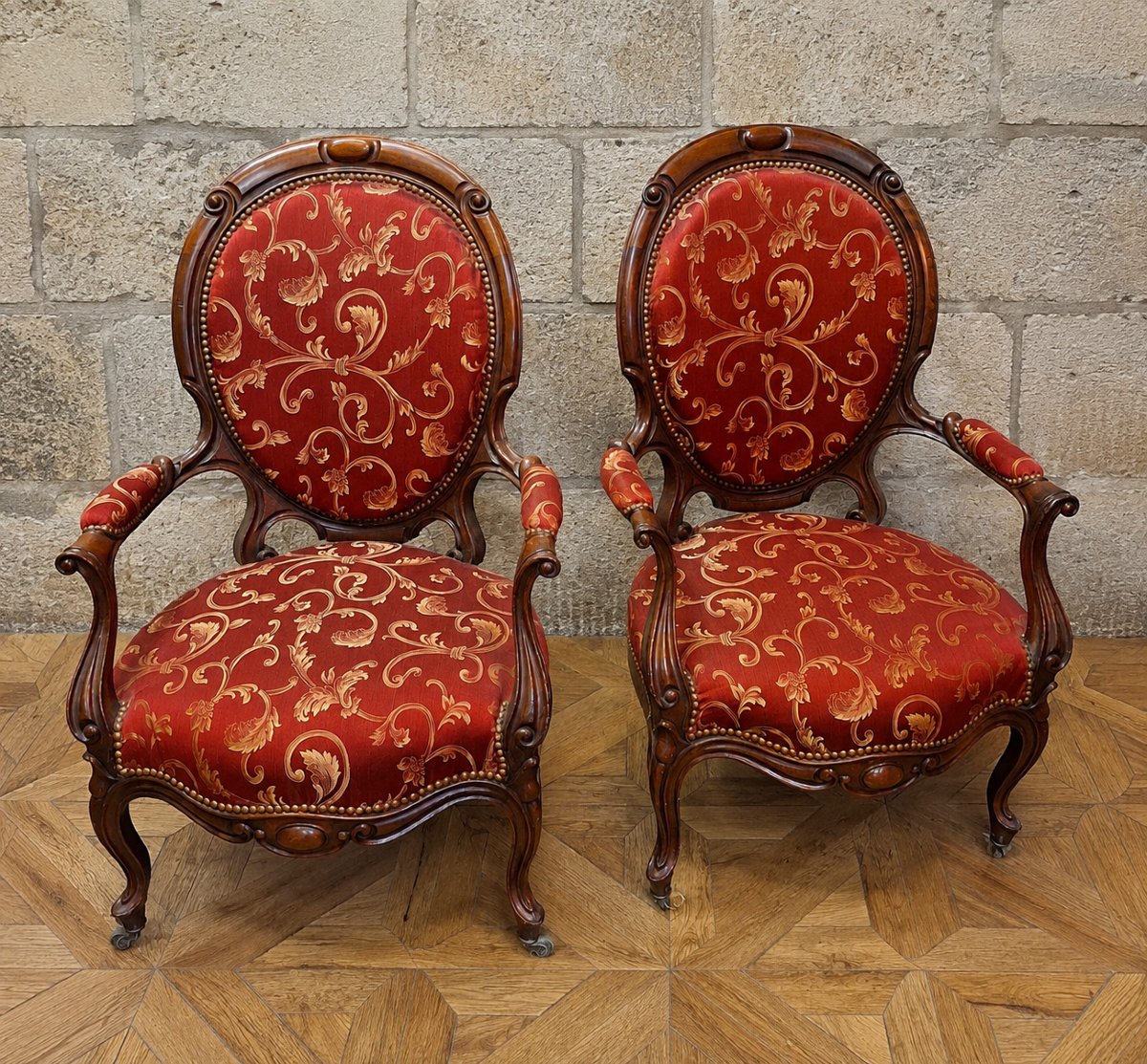 A Pair Of Mahogany Armchairs, Dating From The 19th Century