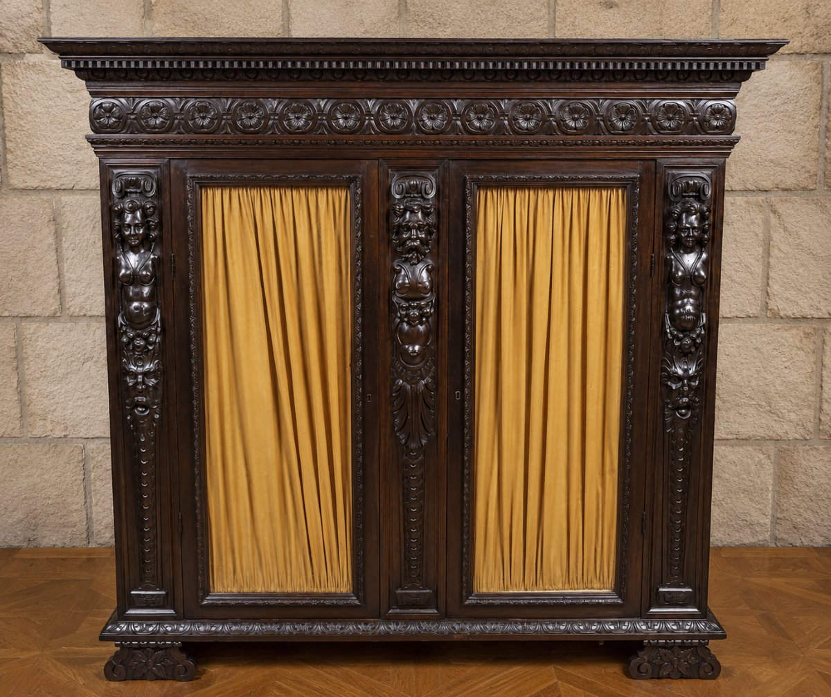 A Large Renaissance-style Carved Wooden Bookcase Dating From The 19th Century-photo-2