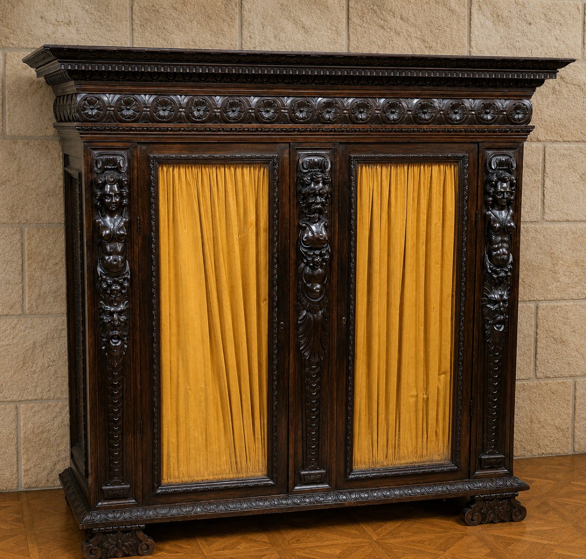 A Large Renaissance-style Carved Wooden Bookcase Dating From The 19th Century