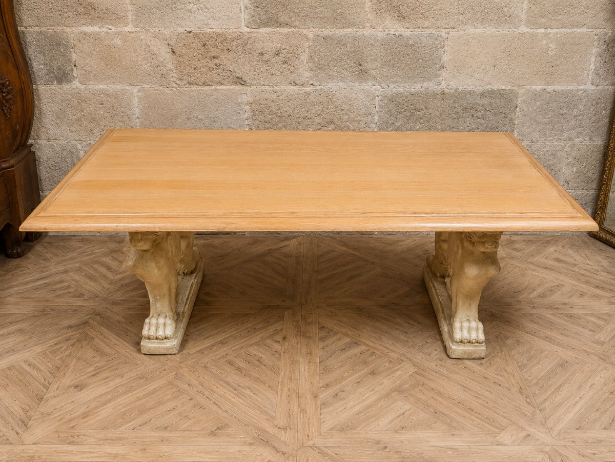 Importante table rectangulaire en pierre et bois clair-photo-2