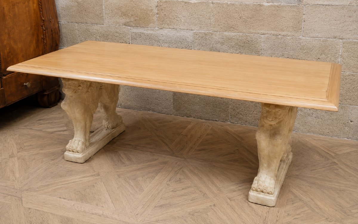 Importante table rectangulaire en pierre et bois clair-photo-2