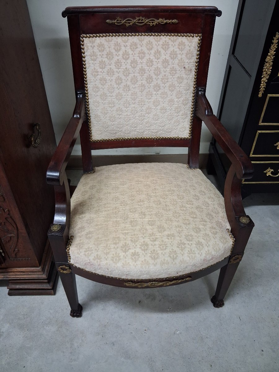 Pair Of Empire-style Armchairs, Made Of Mahogany-photo-2