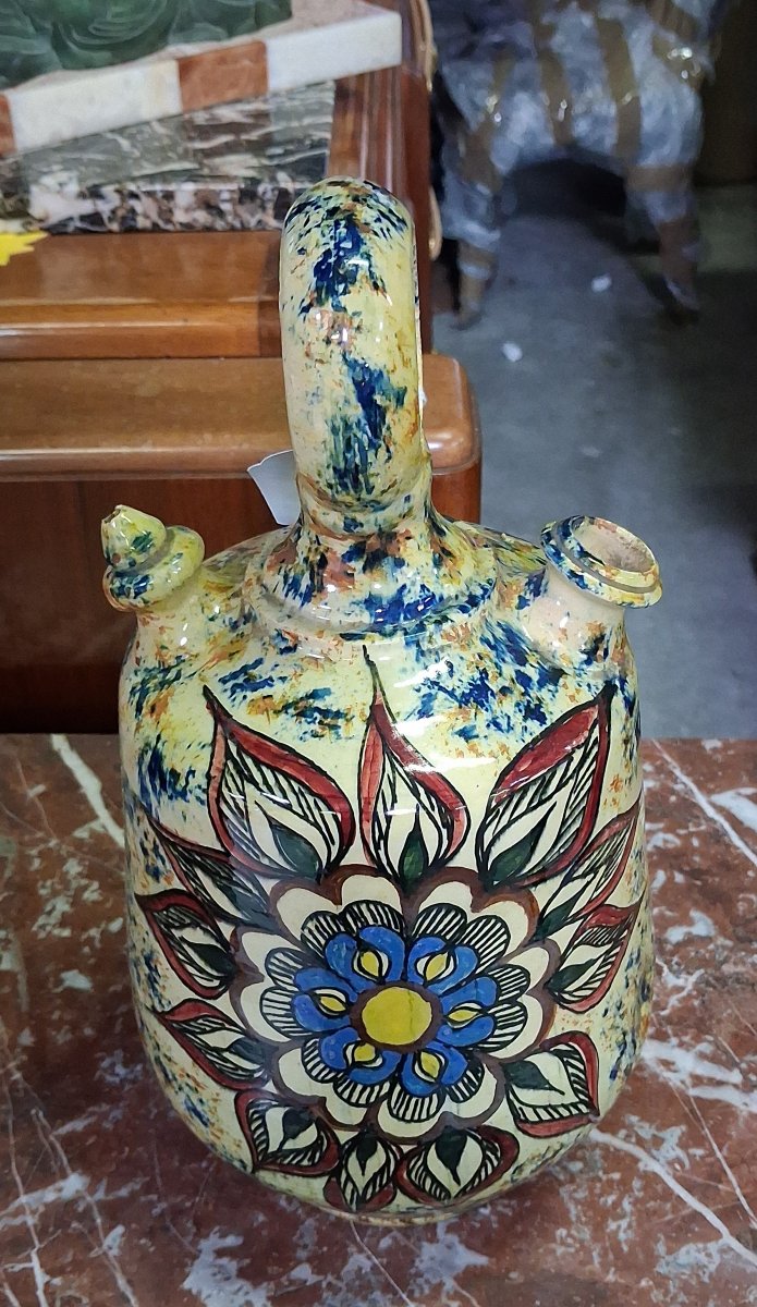 gargoulette à décor floral polychromete en céramique émaillée polychrome-photo-2