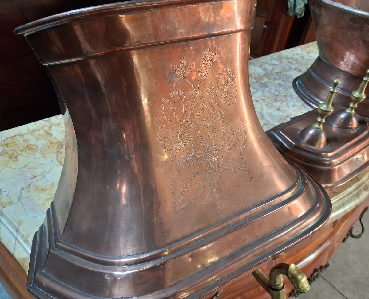 Antique Hammered Copper Fountain, Displayed With Its Matching Basin-photo-4