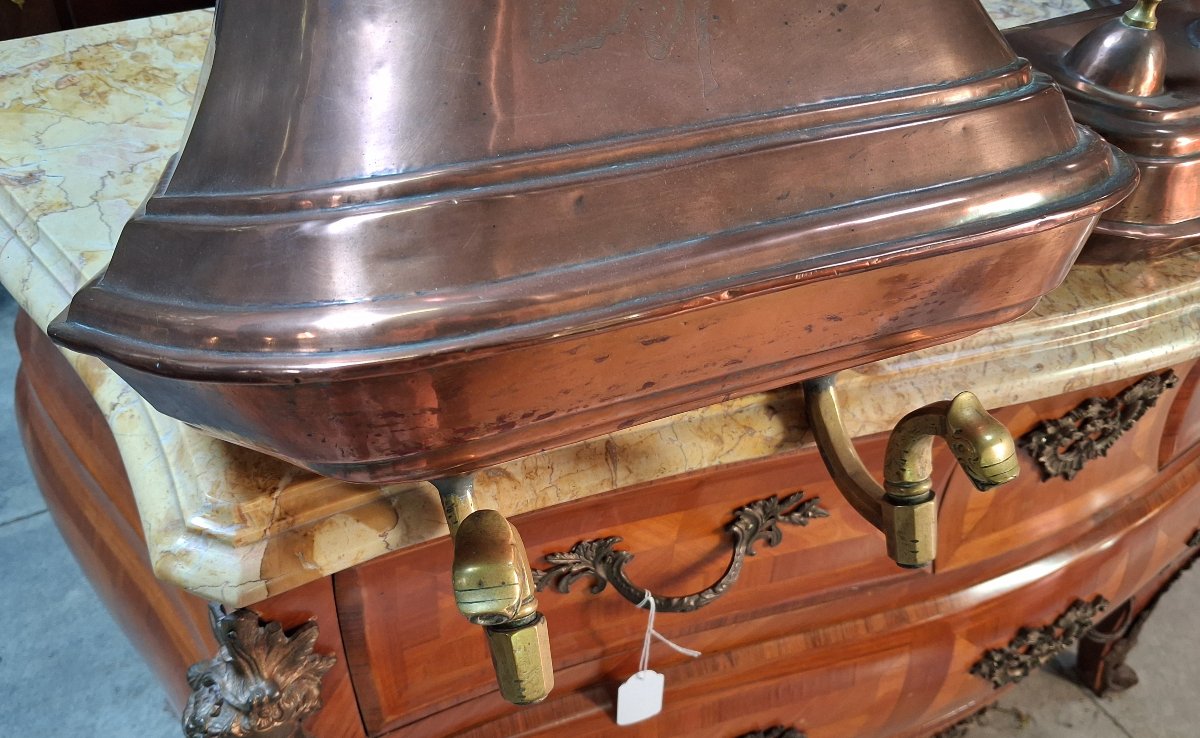 Antique Hammered Copper Fountain, Displayed With Its Matching Basin-photo-6