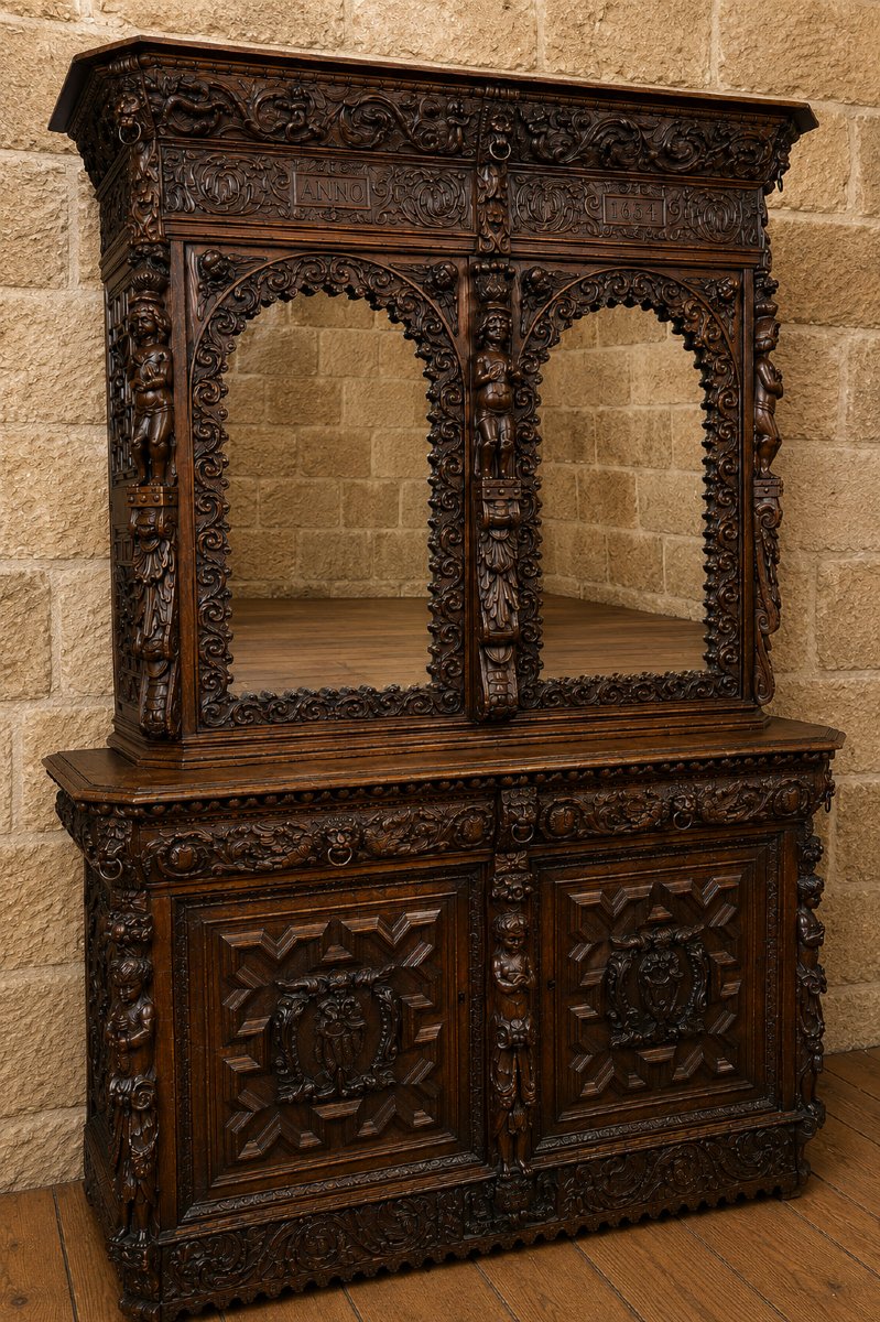 Grand buffet deux-corps style Renaissance richement sculpté – « ANNO 1634 »-photo-3