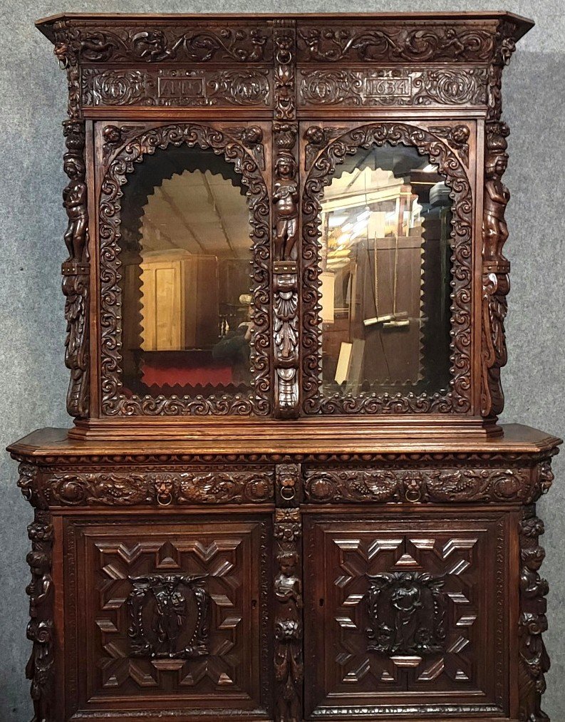 Grand buffet deux-corps style Renaissance richement sculpté – « ANNO 1634 »-photo-8