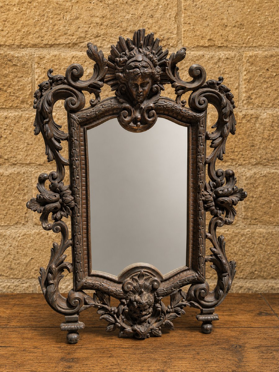 Miroir de table en bronze richement ciselé – style néo-Renaissance, XIXe siècle-photo-2