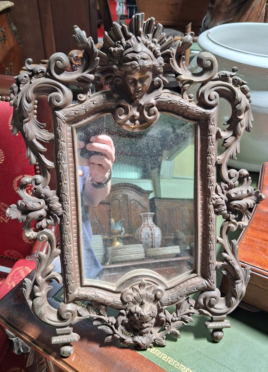 Miroir de table en bronze richement ciselé – style néo-Renaissance, XIXe siècle-photo-2