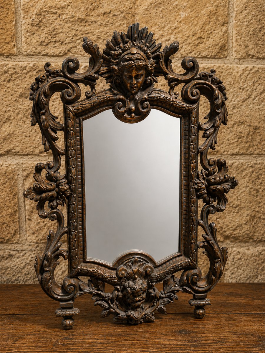Miroir de table en bronze richement ciselé – style néo-Renaissance, XIXe siècle