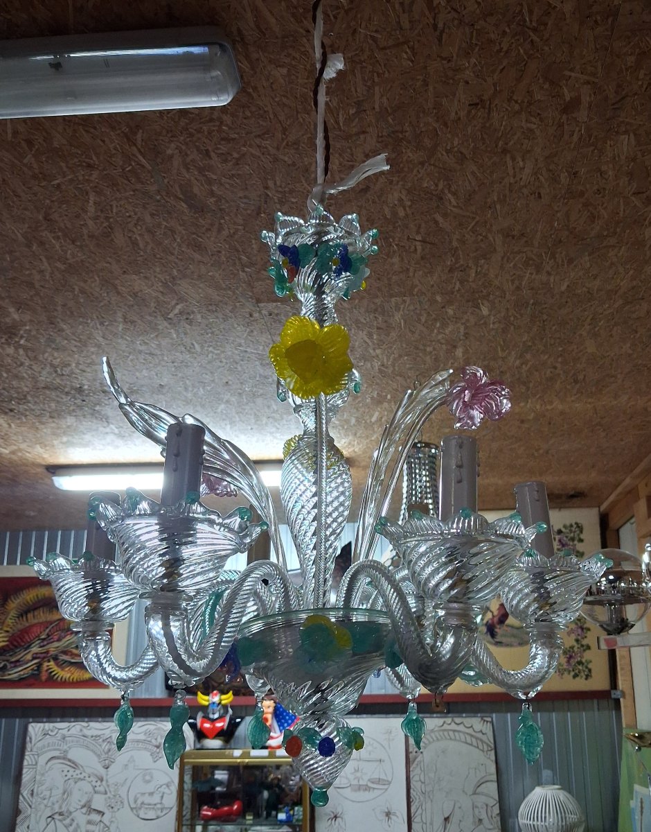 Polychrome Blown-glass Venetian Chandelier – Murano -photo-2
