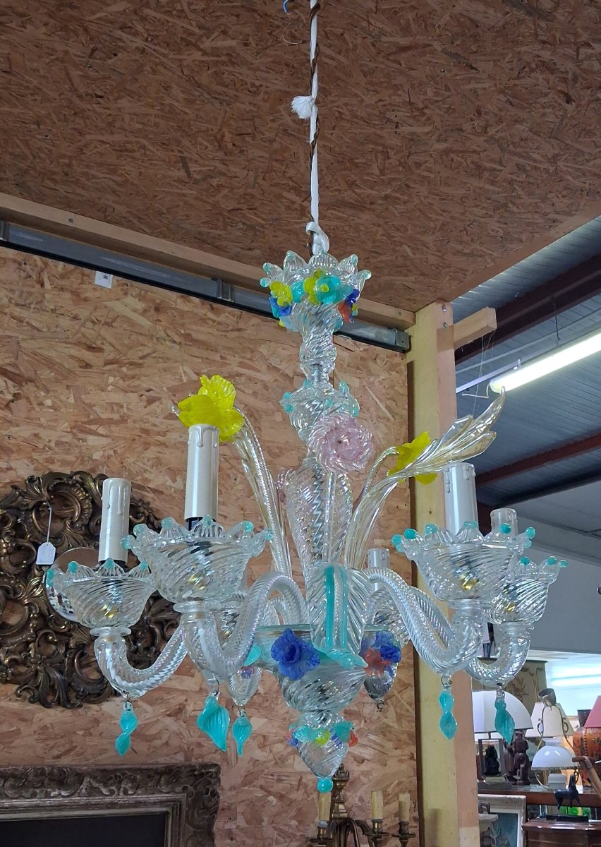 Polychrome Blown-glass Venetian Chandelier – Murano -photo-3