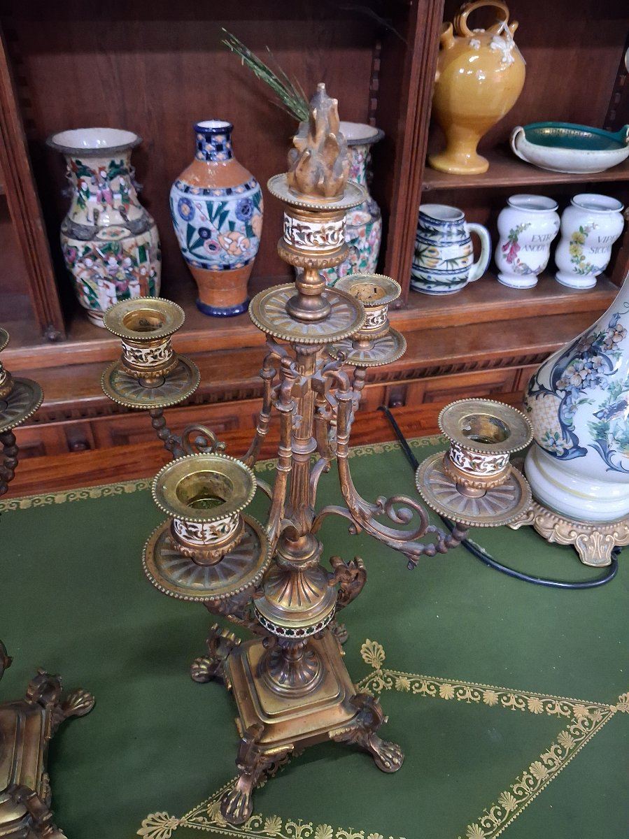 Paire de candélabres en bronze doré et émail – époque Napoléon III -photo-3