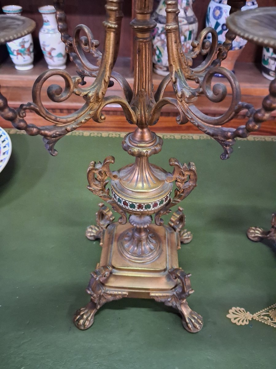 Paire de candélabres en bronze doré et émail – époque Napoléon III -photo-1