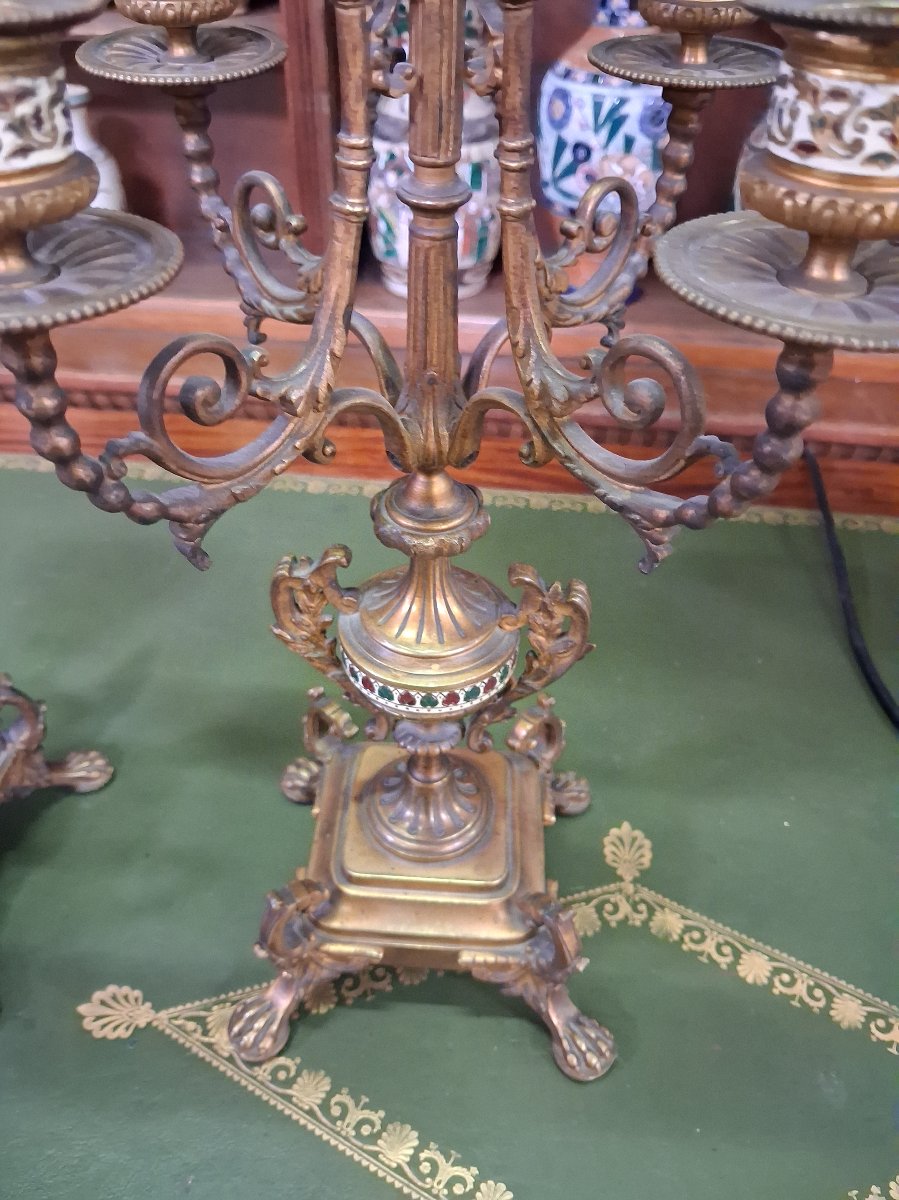 Paire de candélabres en bronze doré et émail – époque Napoléon III -photo-2