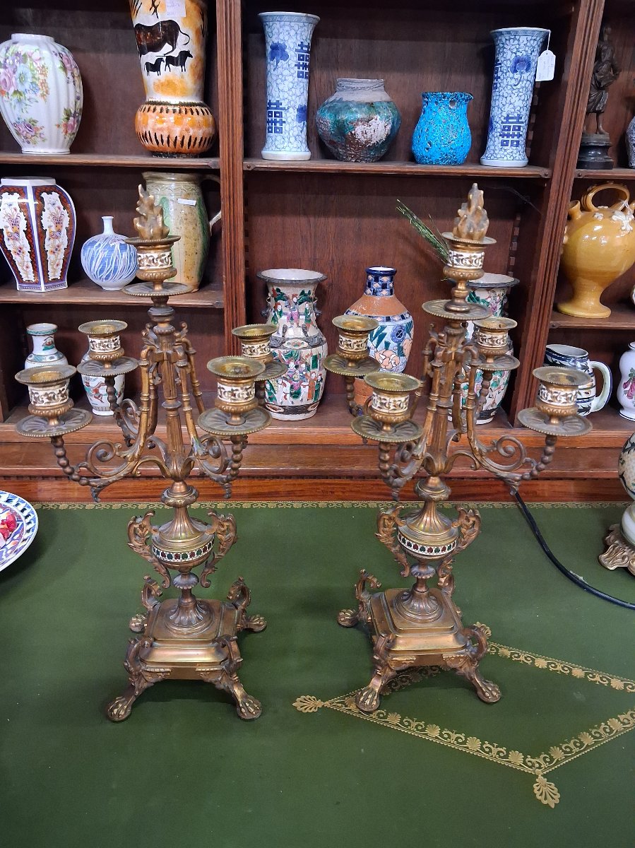 Paire de candélabres en bronze doré et émail – époque Napoléon III -photo-3