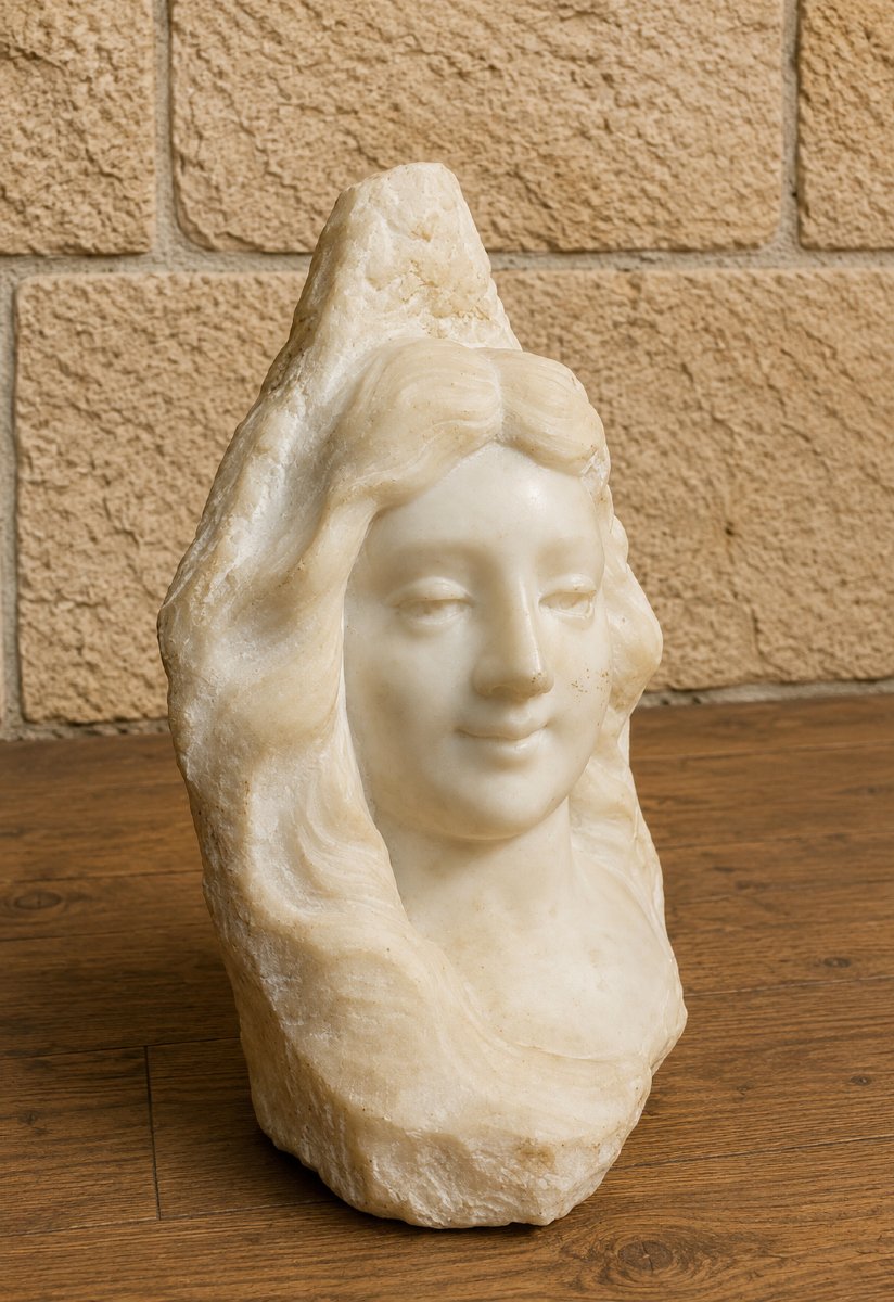 Marble Sculpture – Female Bust – Signed By Lebrun  -photo-2