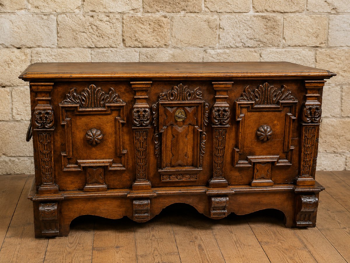 Large, Richly Carved Walnut Chest – Renaissance Style – 17th Century  -photo-2