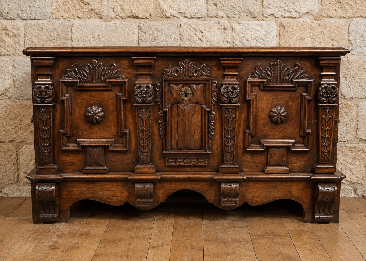 Large, Richly Carved Walnut Chest – Renaissance Style – 17th Century  