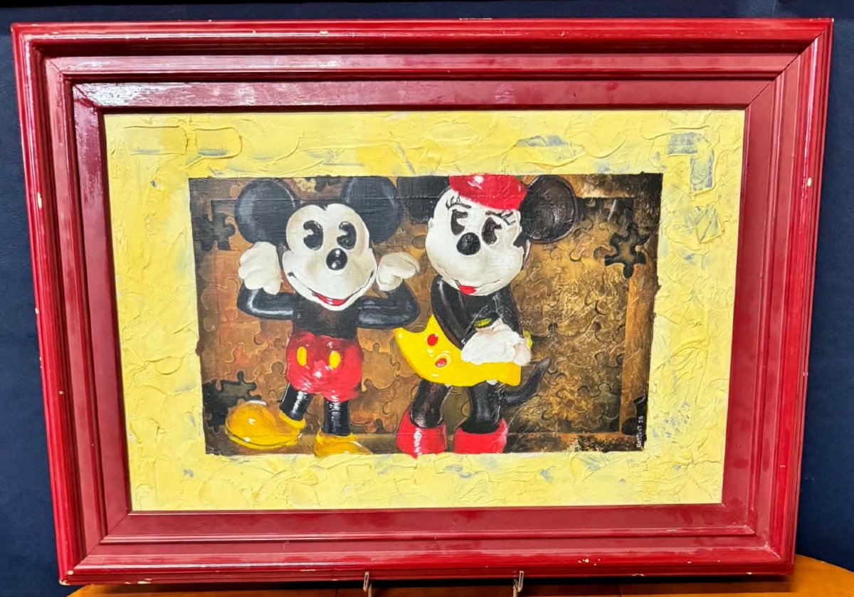 Pop Art Work – Mickey And Minnie – Mixed Media – Signed And Dated 98  -photo-1