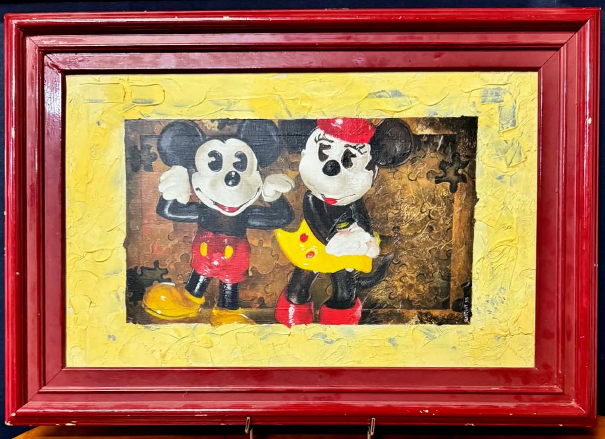 Pop Art Work – Mickey And Minnie – Mixed Media – Signed And Dated 98  
