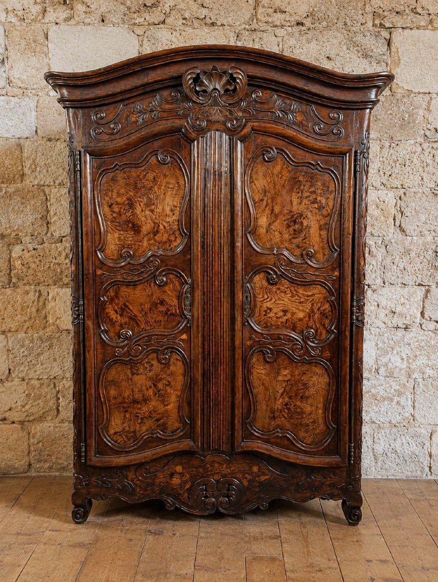 Importante armoire de mariage Louis XV en noyer et ronce – Vallée du Rhône – XVIIIe siècle  
