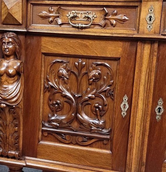 Meuble d’apparat richement sculpté – Plateau ouvrant sur marbre blanc – XIXe siècle  -photo-1