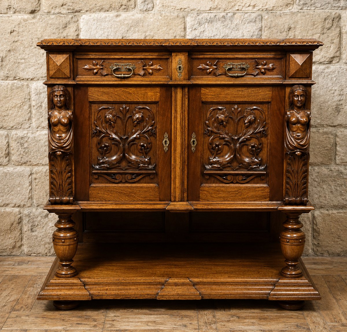 Meuble d’apparat richement sculpté – Plateau ouvrant sur marbre blanc – XIXe siècle  