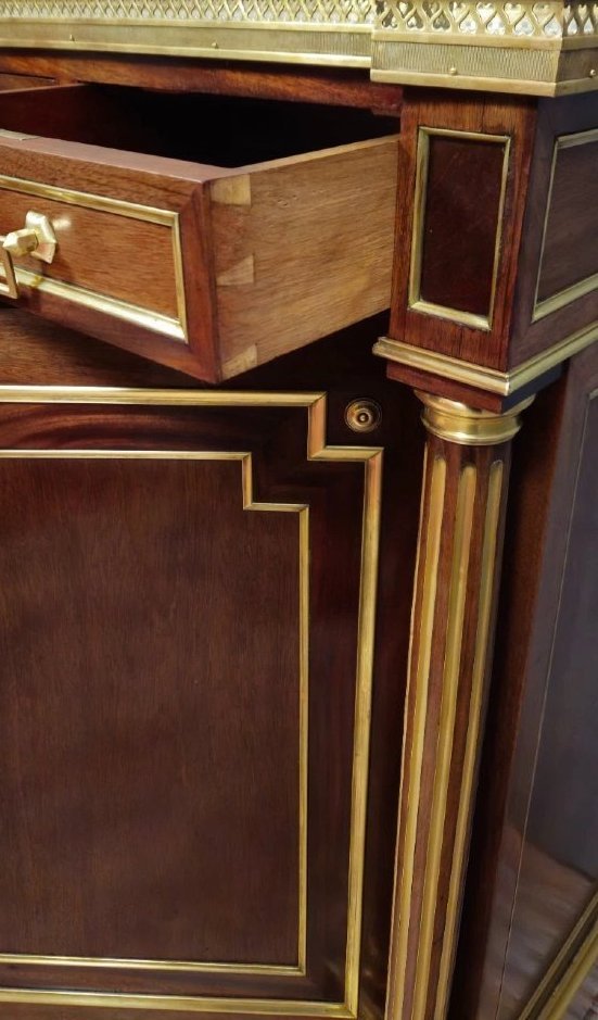 A Striking Sideboard Made Of Mahogany And Gilded Bronze – White Marble Top – Louis XVI Style -photo-3