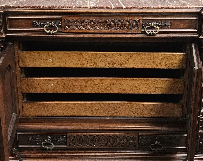 Carved Wooden Trouser Cabinet – Twisted Columns – Marble Top – 19th Century-photo-3