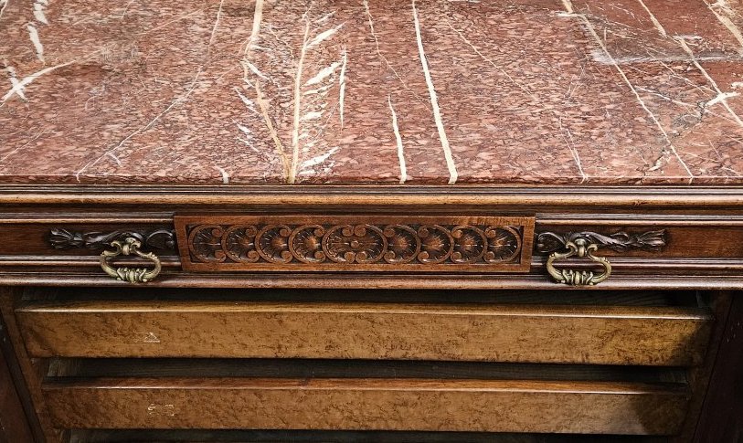 Carved Wooden Trouser Cabinet – Twisted Columns – Marble Top – 19th Century-photo-1