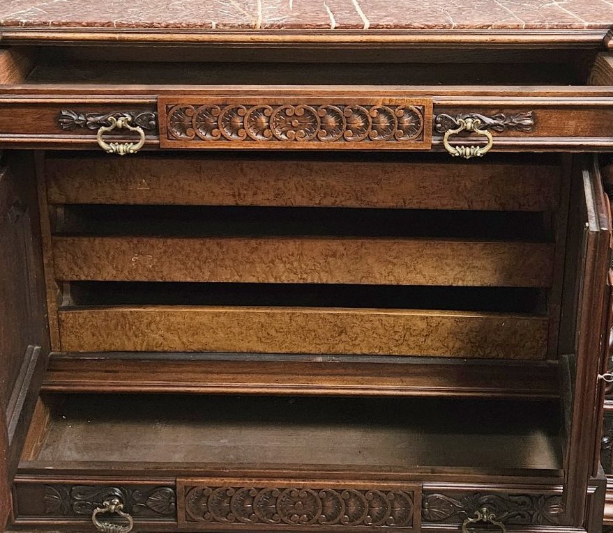 Carved Wooden Trouser Cabinet – Twisted Columns – Marble Top – 19th Century-photo-3
