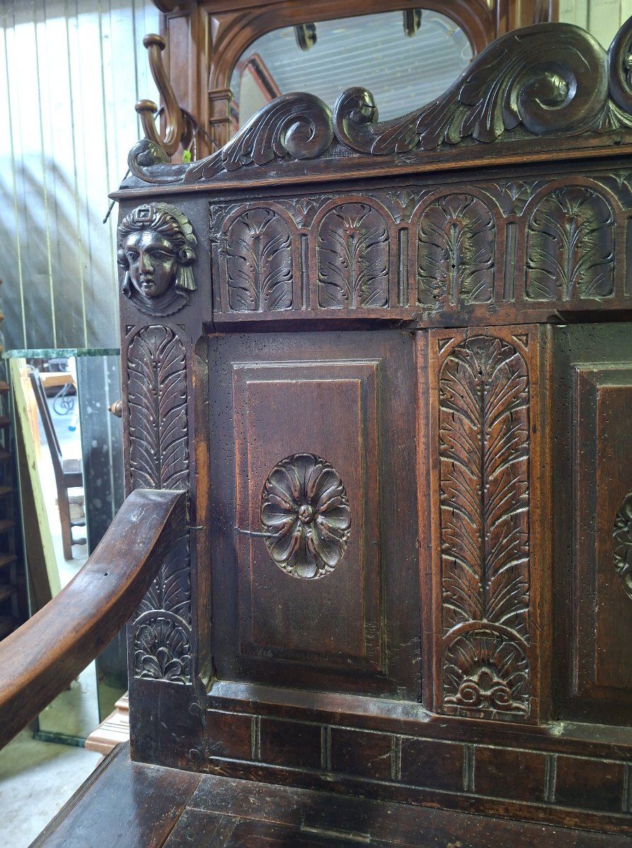 Banc coffre en bois richement sculpté – Style Renaissance – XIXe siècle -photo-4