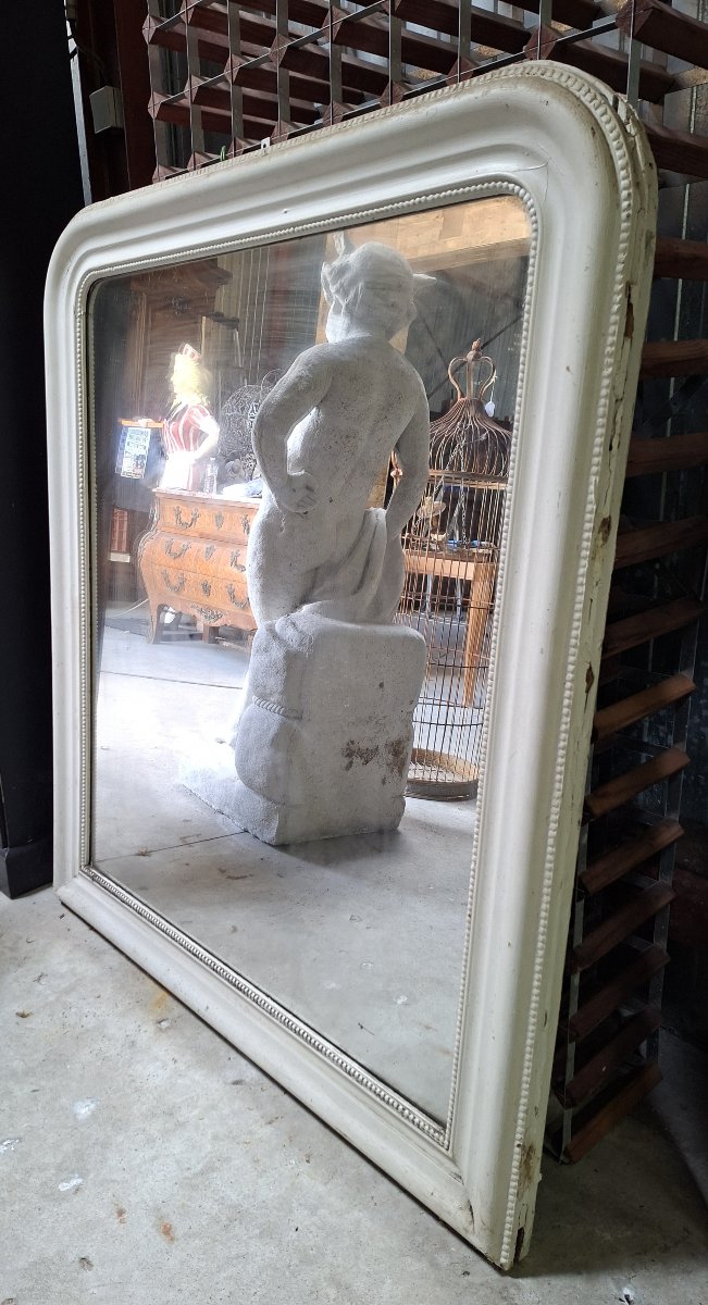 Large Antique Louis-philippe Mirror – White-painted Wood – 19th Century -photo-4