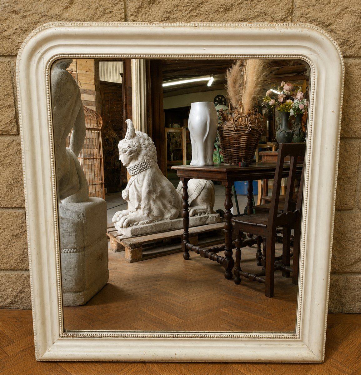 Large Antique Louis-philippe Mirror – White-painted Wood – 19th Century 