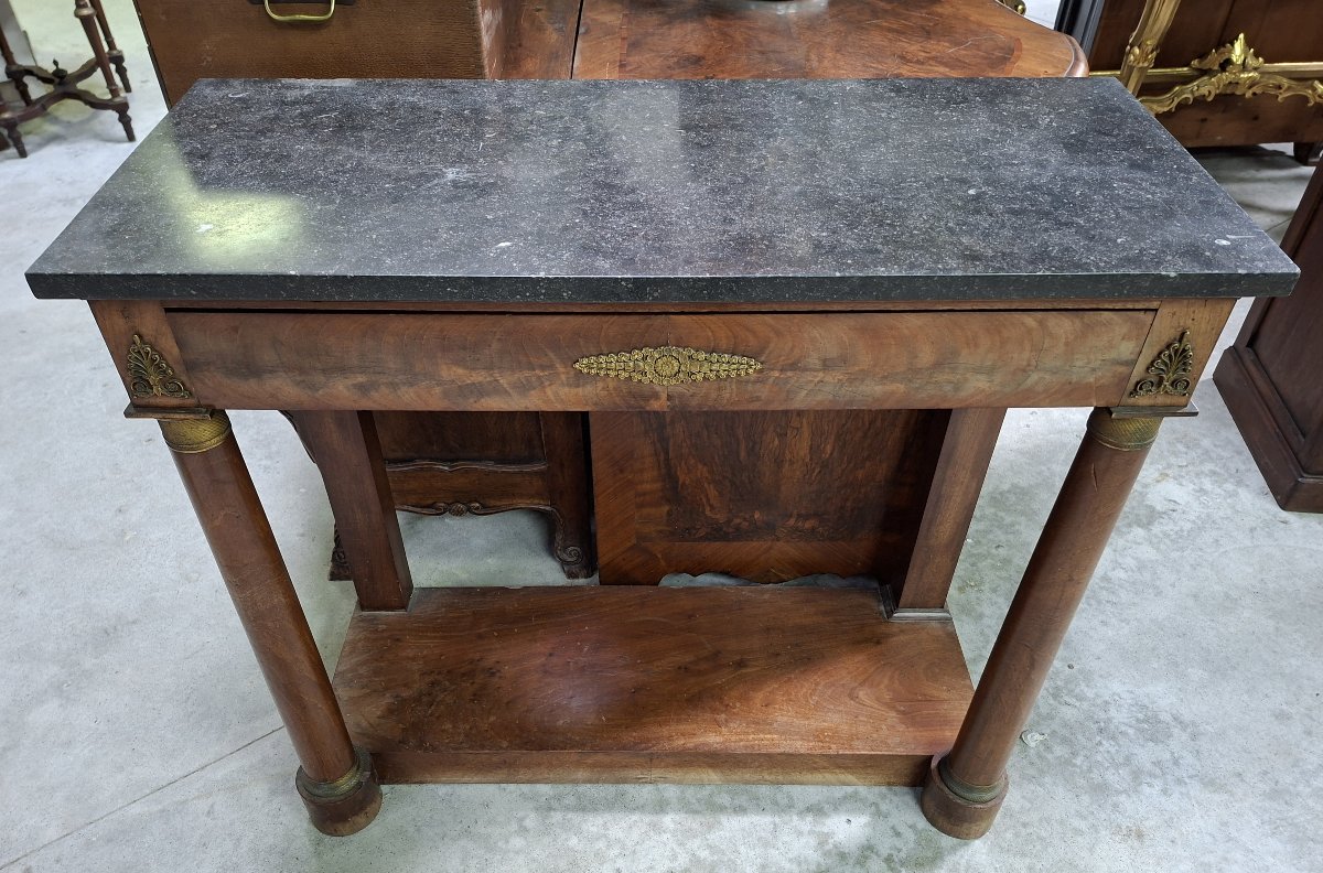 Empire-style Mahogany Console Table – Freestanding Columns – Black Marble – Early 19th Century -photo-2