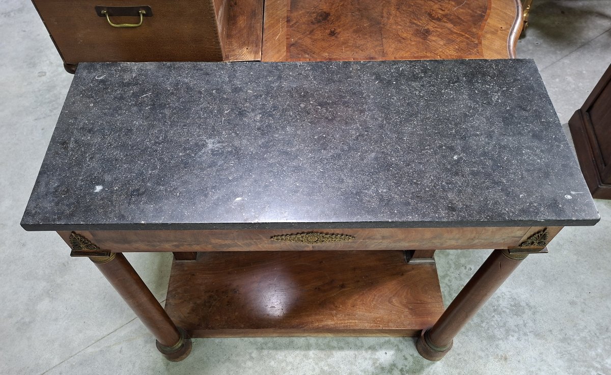 Empire-style Mahogany Console Table – Freestanding Columns – Black Marble – Early 19th Century -photo-3