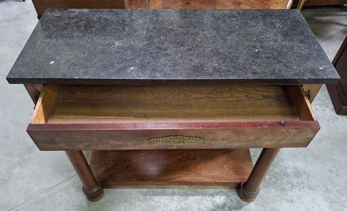 Empire-style Mahogany Console Table – Freestanding Columns – Black Marble – Early 19th Century -photo-4