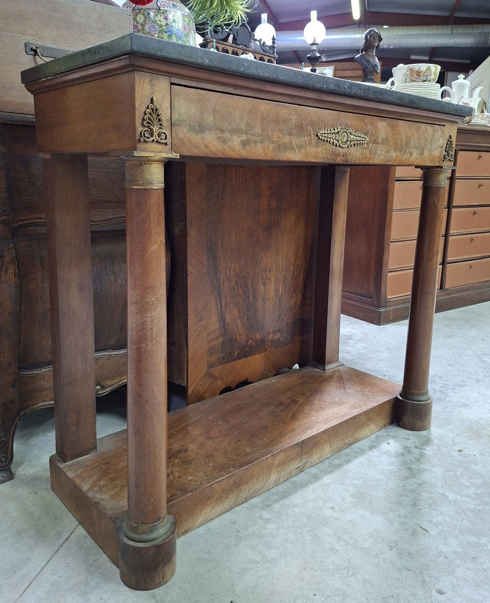 Empire-style Mahogany Console Table – Freestanding Columns – Black Marble – Early 19th Century -photo-1